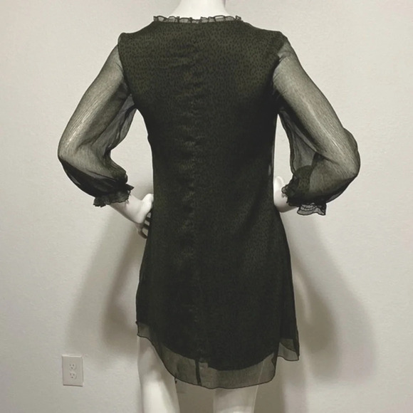 Zara Olive Green Cheetah Print Babydoll Mini Dress Size S - Picture 5 of 9